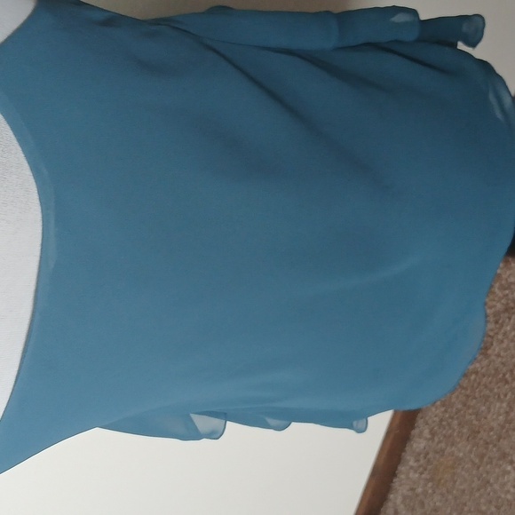 Bisou Bisou by Michele Bohbot teal ruffle spaghetti strap tank top size 8 - Picture 6 of 16